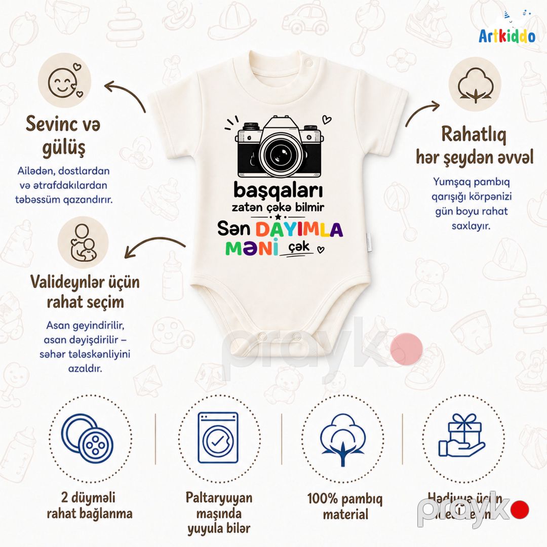Uşaq Bodisi "Sən Dayımla Məni Çək" Unisex 6-9 ay — Mallar, Bakı (3)