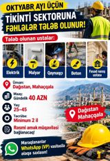 Fəhlə tələb olunur, 1-2 illik təcrübə, Növbəli qrafik, Gündəlik ödəniş — Nigar