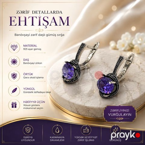 Qadınlar üçün sırğa, gümüş 925 əyar — Bakı