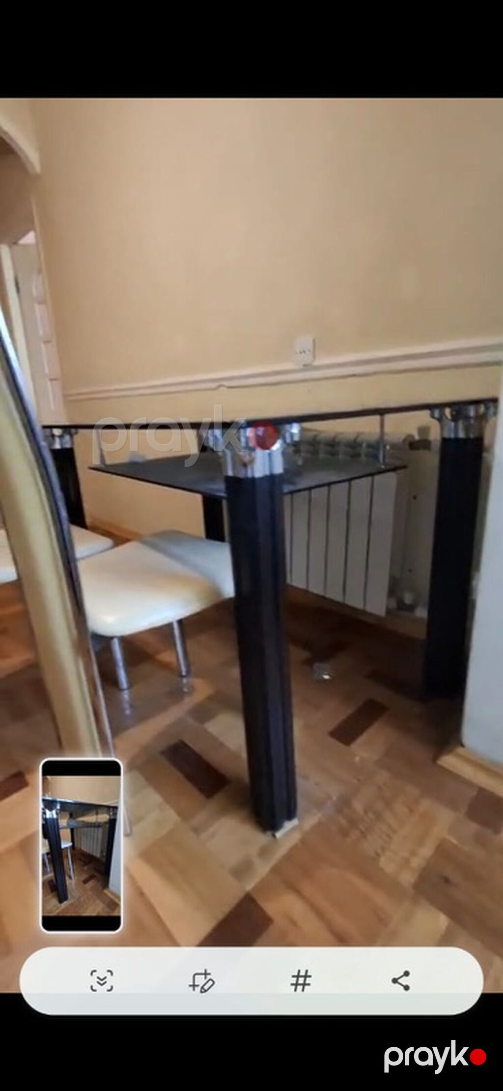 Şüşə üstlü yemək/çay masası+2 stul ilə. - Dizayn: Düzbucaqlı forma — Masalar və stullar, Bakı (2)