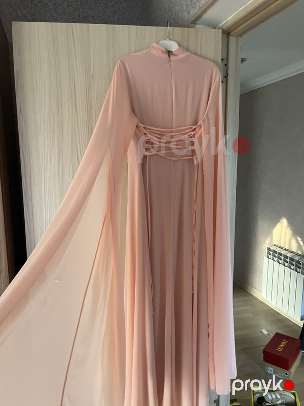 Zərif şifon uzun don – açıq şaftalı rəngi - Model: maxi uzunluqda — Axşam paltarları, Novxanı (2)
