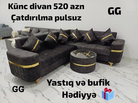 Künc divan dəsti – qara rəngdə, qızılı dekor xəttləri və qızılı — Sumqayıt
