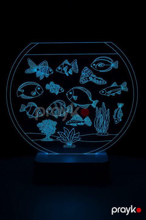 Yerüstü və masaüstü çıraq 3D LED Akril Lampa, göy rəng, 20x30 sm, akvarium və balıqlar - lightdekor137 — Bakı