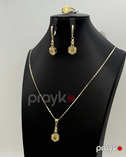 Bijuteriya dəsti Xuping Jewellery, kulonlu zəncir, sırğa və üzük, qadınlar üçün, qızılı, paslanmayan polad — Bakı