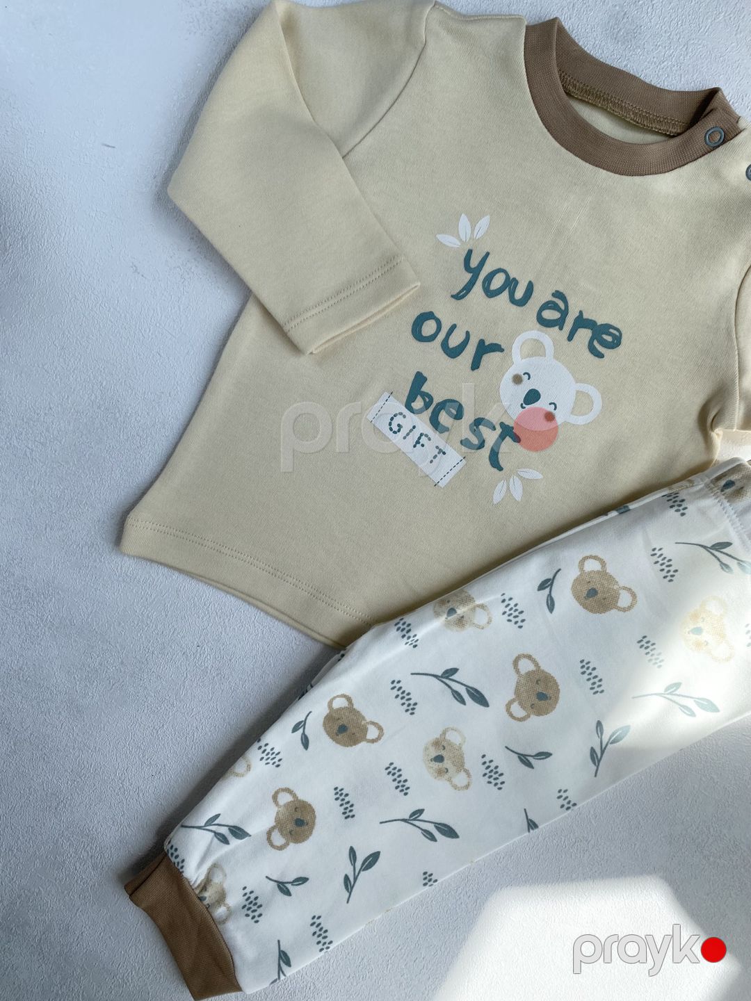 Şalvarlı pijama dəsti qızlar üçün RK44, qəhvəyi, pambıq, ölçü 12-18 ay — Mallar, Bakı (3)