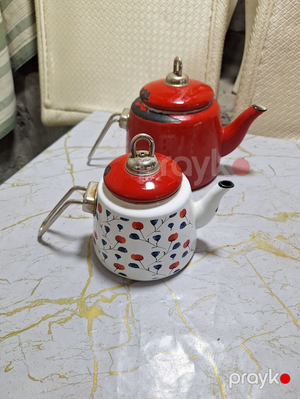Çay dəsti, rəng - Qırmızı, Metal, Alpina, 2 nəfərlik, Azərbaycan — Süfrə qabı, Gəncə (2)