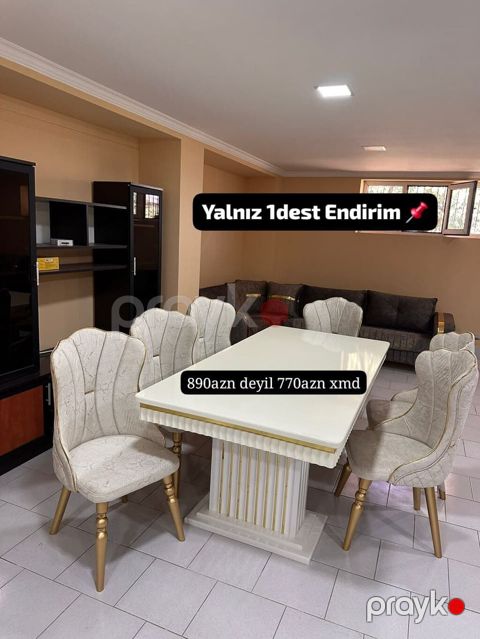 Yemək otağı dəsti – 1 dəst - Dəst: 1 ədəd masa + 6 ədəd stul - Rəng — Bakı