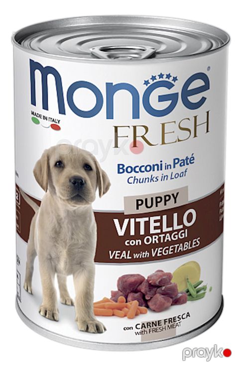 Küçüklər üçün super-premium keyfiyyətli nəm yem Monge Fresh Dog mal əti və tərəvəzli paştet 400 q — Bakı