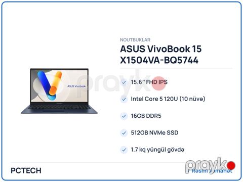 ASUS VivoBook 15 X1504VA-BQ5744 90NB13Y1-M03MC0 — Bakı