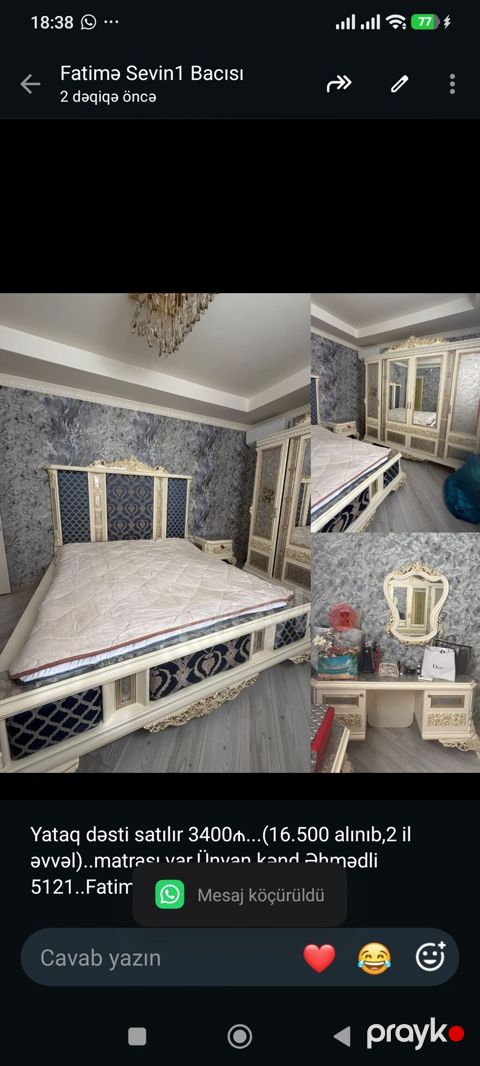 Yataq dəsti satılır 3400₼. (16.500 alınıb,2 il əvvəl). matrası — Bakı