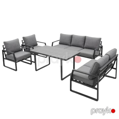 Bağ üçün mebel dəsti HomeDepot, 7-8 nəfərlik, boz, metal karkas, masa 160x90x72 sm, divan 200x80x85 sm, divan 145x80x85 sm, kreslo 75x80x85 sm — Bakı
