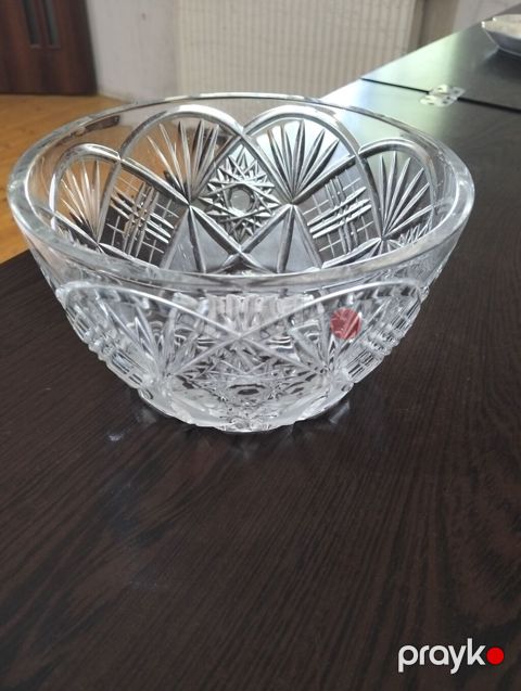Kəsimli şüşə/kristal qab - Material: qalın, şəffaf kəsimli şüşə