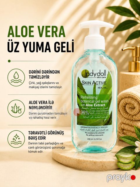 Üz üçün yuyunma geli Ladydoll Skin Active Refreshing Botanical Gel Wash with Aloe Extract 200 ml — Bakı