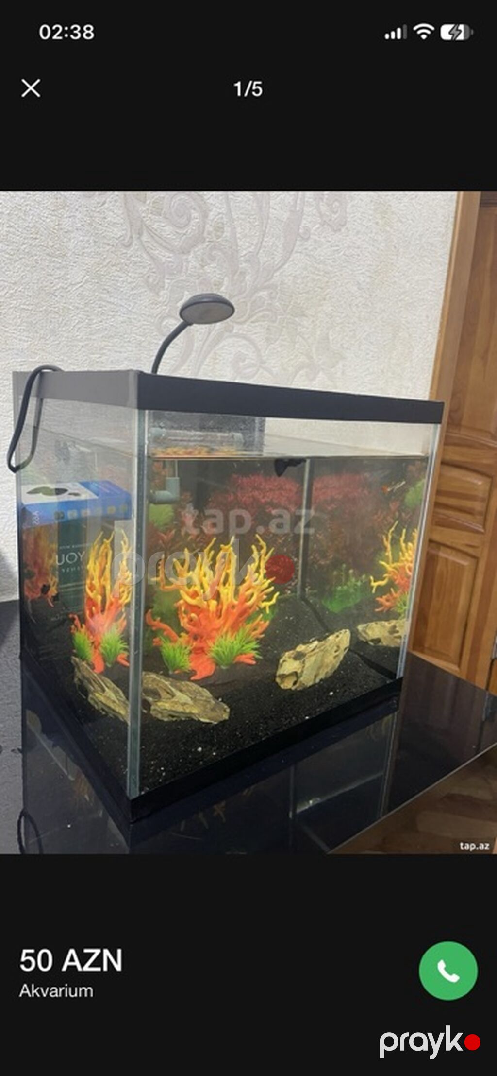 Dördbucaq akvarium, Balıqlarla birlikdə, 27 l — Akvariumlar və balıqlar, Bakı (2)