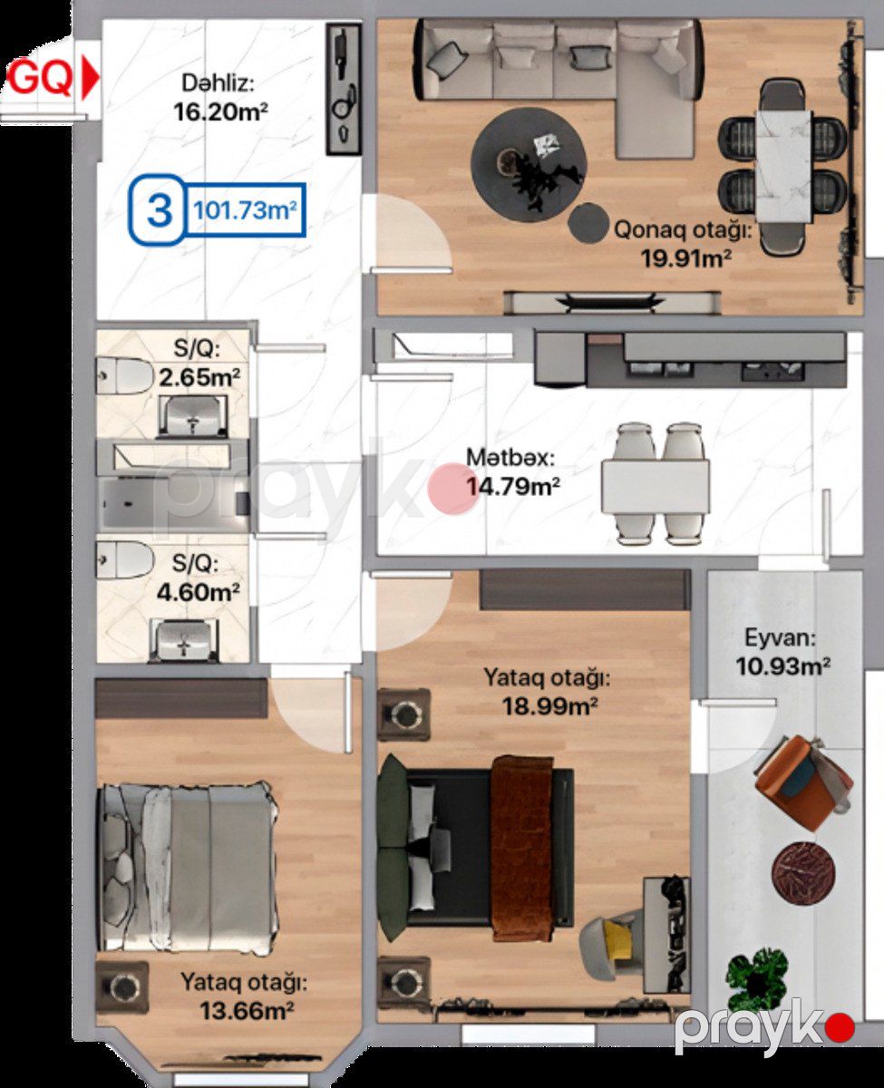 Satılır 3 otaqlı yeni tikili 102 m² — Mənzil, Xırdalan (2)