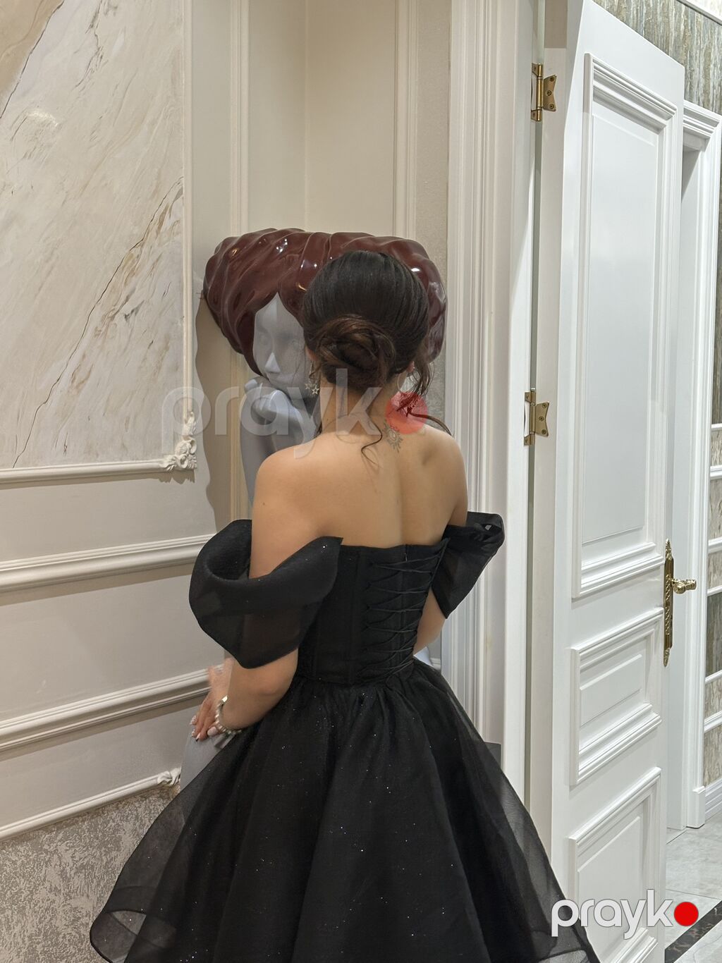 Qara kokteyl paltarı - Rəng: klassik qara - Model: off-shoulder — Axşam paltarları, Digah (5)