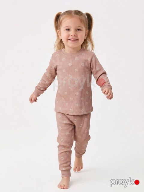 Qızlar üçün şalvarlı pijama dəsti No Brand Bej Pambıq 2 Yaş — Bakı