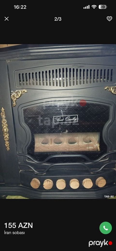 İran sobası – dekorativ klassik dizaynlı, şüşə ön panel və metal — Mehdiabad