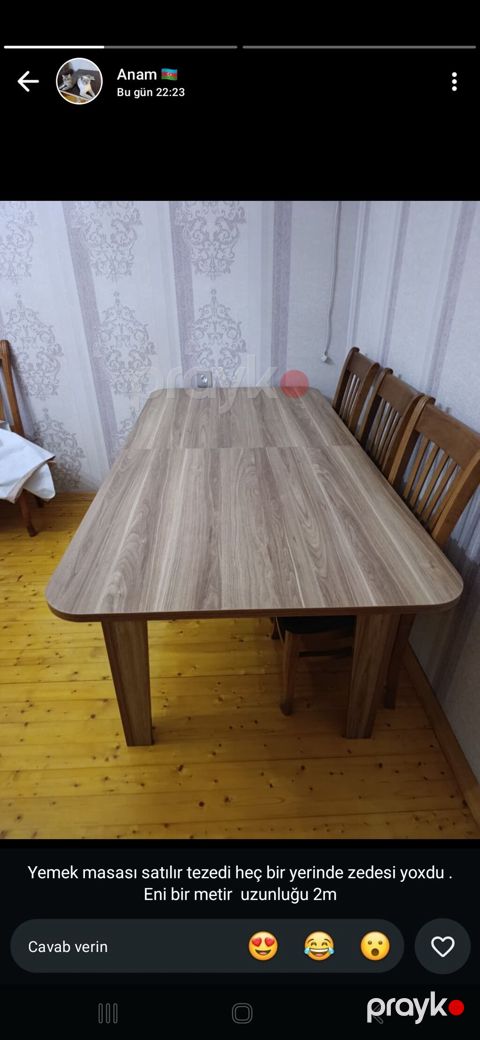 Yemək masası - Material: taxta/laminat səth, təbii ağac naxışlı — Bakı