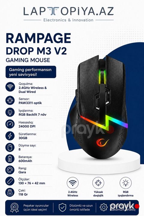Gaming Mouse Rampage Drop M3 V2 White — Bakı