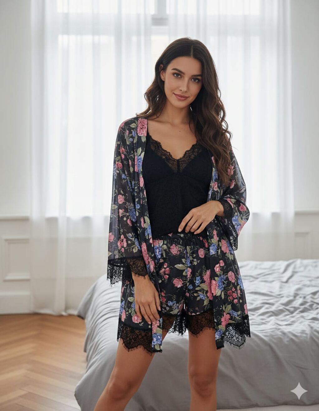 Qadın pijama/kimono dəsti – 3 hissəli Tərkib və dizayn: - Üst: nazik — Ev paltarı, Bakı (2)