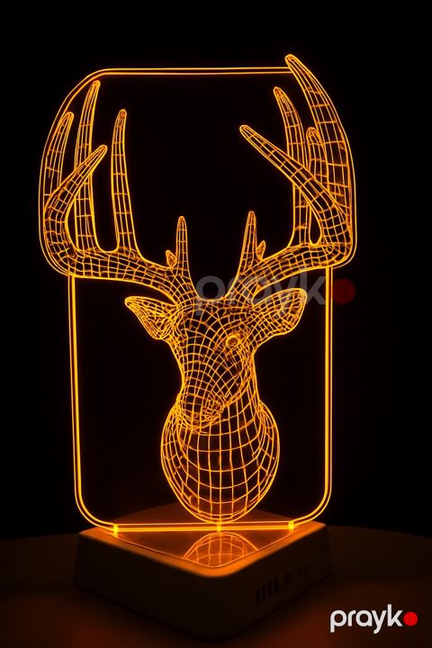 Yerüstü və masaüstü lampa 3D Akril, narıncı, 20x30 sm, maral buynuzlu - lightdekor199 — Bakı