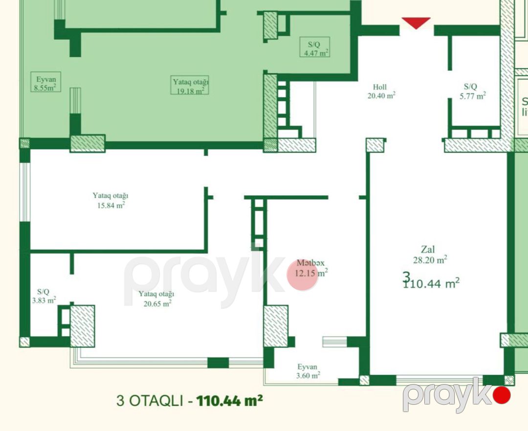 Satılır 3 otaqlı yeni tikili 110.4 m² — Mənzil, Bakı (8)