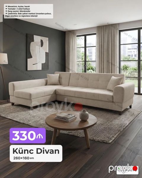 Mebel: Açılan, bazalı divan modelləri Variantlar və ölçülər: - Tək — Bakı