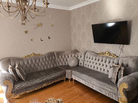 Klassik üslubda L formalı künc divan dəsti - Rəng: Boz (gümüşü ton) — Saray