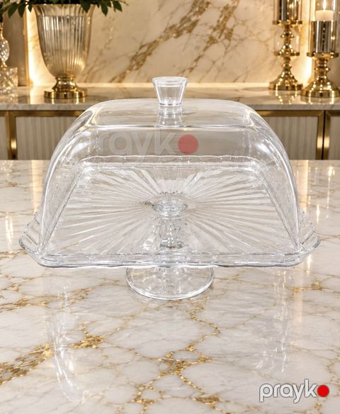 Tort üçün qab, akril, 30x30 sm, qapaqlı, şəffaf — Bakı