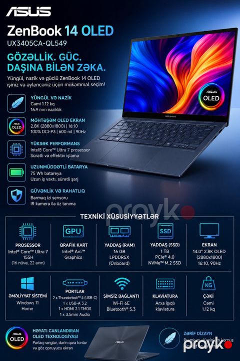 ASUS ZenBook 14 OLED UX3405CA-QL549 — Bakı
