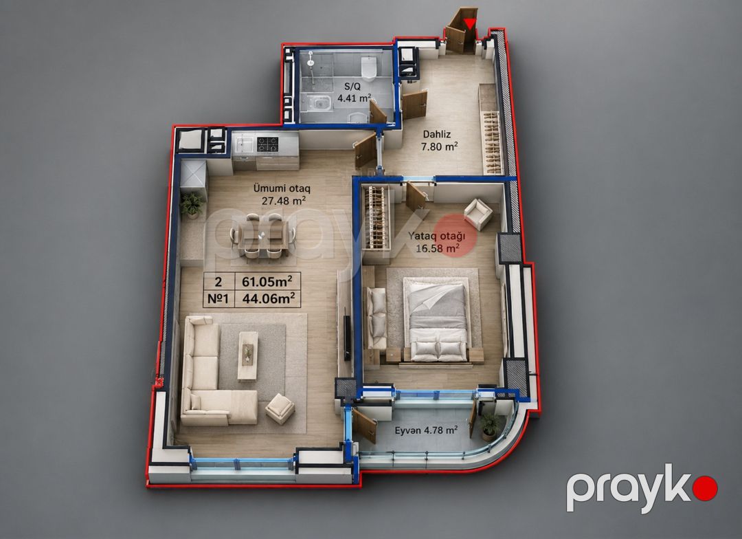 Satılır 2 otaqlı yeni tikili 60 m² — Mənzil, Bakı (2)