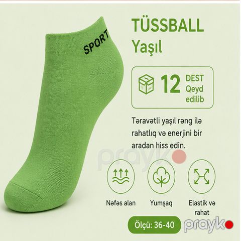 Corab dəsti qadınlar üçün, yaşıl, pambıq, ölçü 36-40, 12 cüt — Bakı