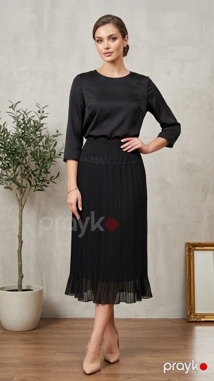 Qadınlar üçün plisse ətək 5790, qara, şifon, ölçü 54 — Mallar, Bakı (2)