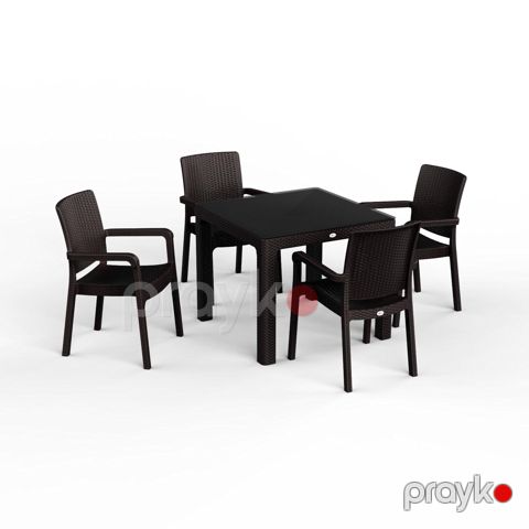 Bağ üçün mebel dəsti Florya Garden, masa ölçüsü 90x90 sm, stul ölçüsü 45x58x56x84 sm, qəhvəyi - Florya Garden 050 — Bakı