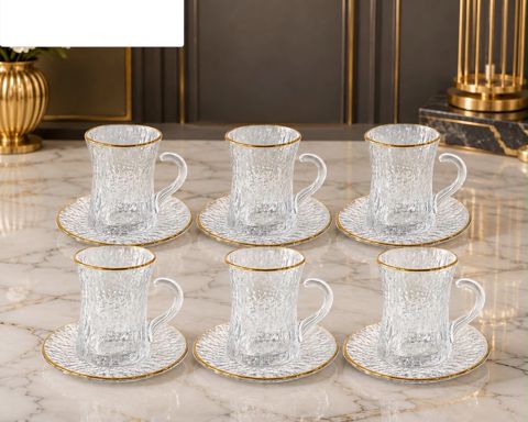 Armudu stəkan dəsti 2754802, şəffaf/qızılı, şüşə, 200 ml, 6 nəfərlik, 12 əşya — Bakı