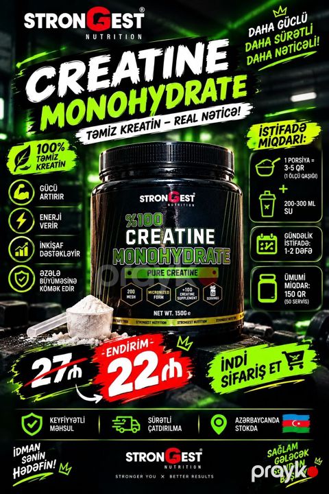 Creatıne monohydrate — strongest nutrıtıon 150 qram 50 porsiya — Masazır
