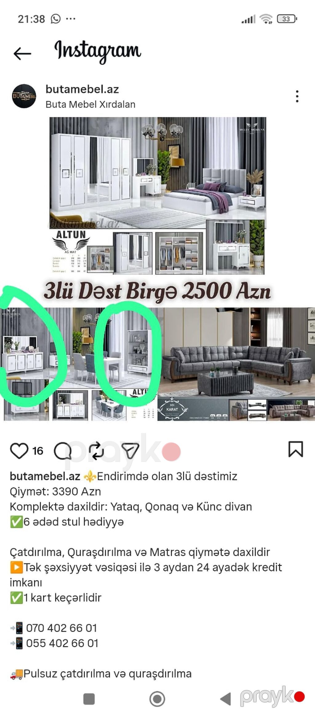Altun “Ağ Mat/Krem Mat” mebel dəsti – yataq otağı + qonaq otağı + künc — Yataq otağı mobilya dəstləri (2)