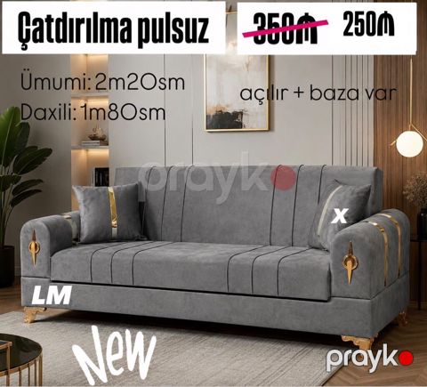 Model: Açılan divan, baza ilə - Ölçülər: ümumi 2 m 20 sm; daxili 1 m — Bakı
