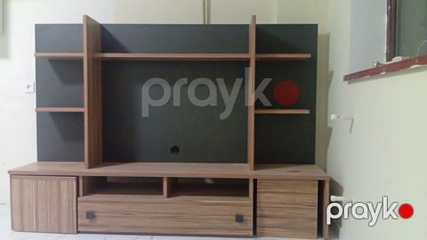 TV stendi və divar rəfi dəsti - Material: ağac teksturalı — Masazır