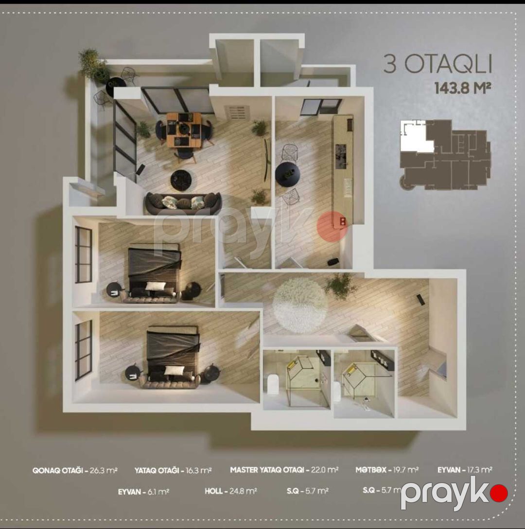 Satılır 3 otaqlı yeni tikili 144 m² — Mənzil, Bakı (4)