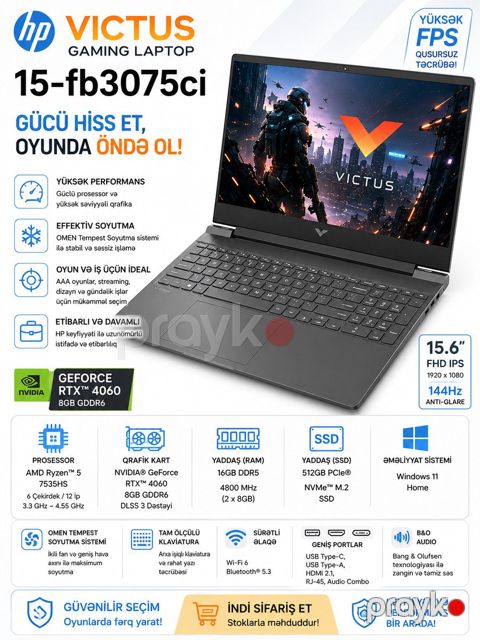Notbuk HP Victus Gaming Laptop 15-fb3075ci — Bakı