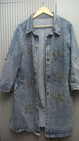 Uzun cins kurtka – qadın üçün - Material: klassik açıq-mavi denim — Ali