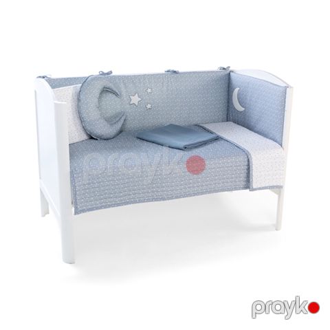 Uşaq yataq dəsti Funna baby Stars, 7 hissə, yorğan üzü 90x120 sm, iç yorğan 90x120 sm, baş üçün qoruma 40x60 sm, yan qoruma 40x120 sm - 2 əd, mələfə, yastıq üzü 35x45 sm, pambıq, boz — Bakı