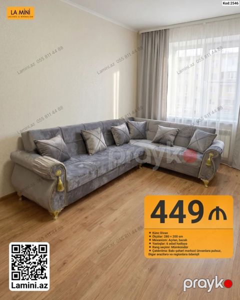 Künc divan – model Kod: 2546 - Ölçülər: 280 200 sm - Mexanizm — Bakı