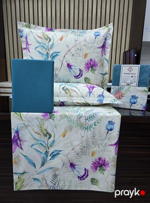 Yataq dəsti Trendcotton, yorğan üzü 200x220 sm, mələfə 240x260 sm, yastıq üzü 50x70 sm (2 əd), ikinəfərlik, pambıq, mavi — Bakı