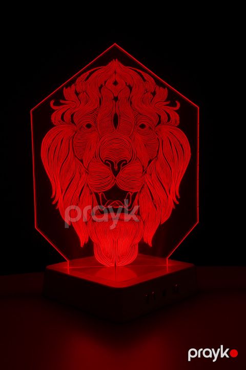 Gecə Lampasi 3D Akril Aslan, Qırmızı, 20x30 sm - lightdekor160 — Bakı