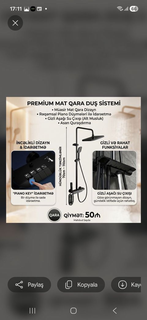Premium MAT Qara DUŞ Sistemi - Müasir mat qara dizayn - “Piano key” — Kranlar və qarışdırıcılar