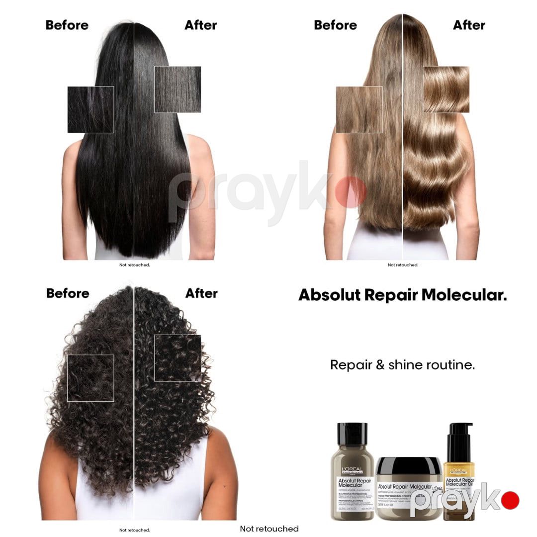 Saçlar üçün iki fazalı yağ L'Oreal Professionnel Absolut Repair Molecular Bi-Phase Oil intensiv bərpaedici, zədələnmiş və quru saçlar üçün, 30 ml - 3474637292430 — Mallar, Bakı (3)