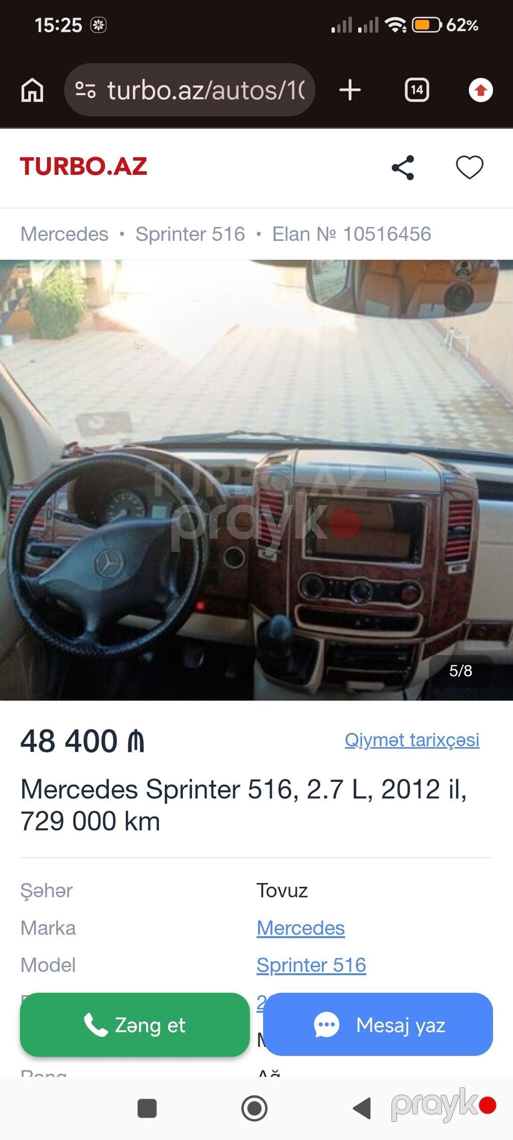 Mercedes-Benz Sprinter: 2.7 l 2012 il Mikroavtobus — Avtomobillər, Tovuz (7)